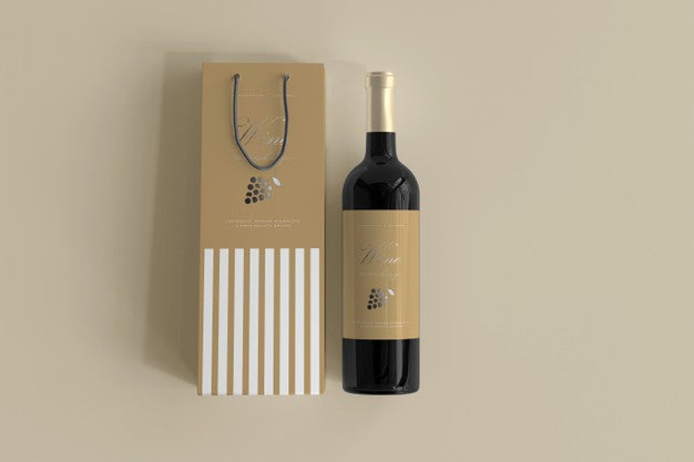 Wine Bottle Mockup With Bag Psd