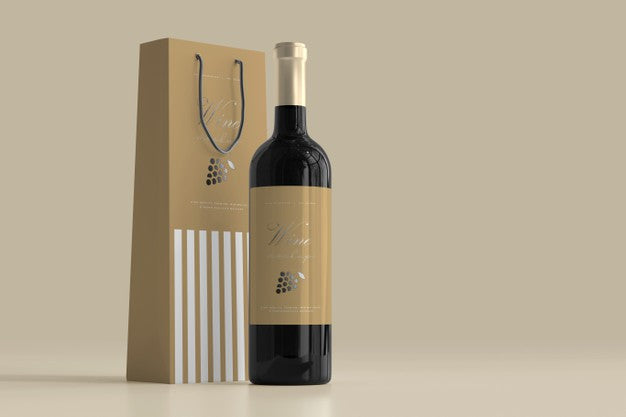 Wine Bottle Mockup With Bag Psd