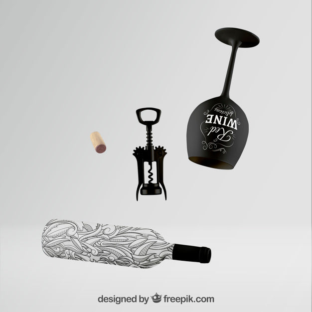 Wine Bottle Mockup With Set Psd