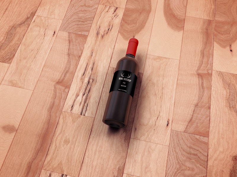 Wine Bottle Psd Mockup On Wooden Floor