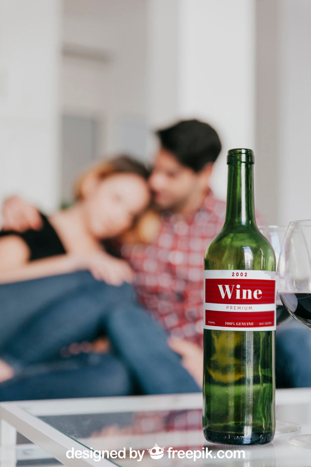 Wine Mockup With Couple On Couch Psd