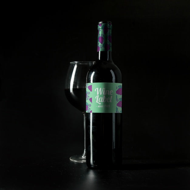 Wine Mockup With Glass And Bottle Psd