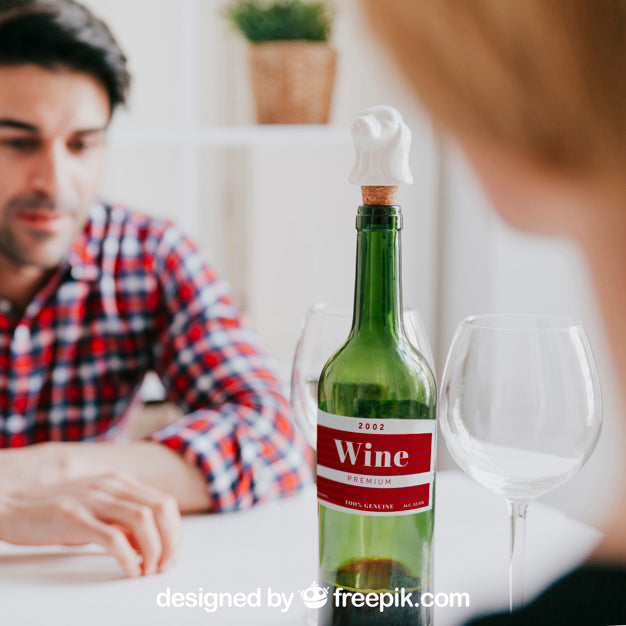 Wine Mockup With Man At Table Psd