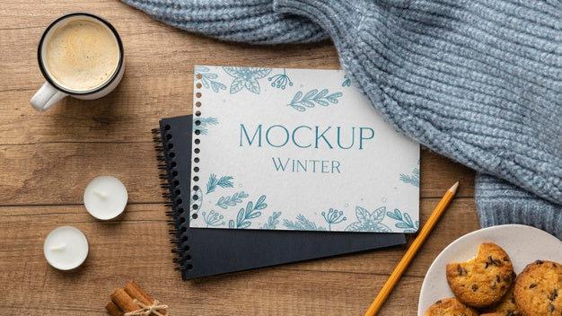 Winter Hygge Arrangement With Notepad Mock-Up Psd