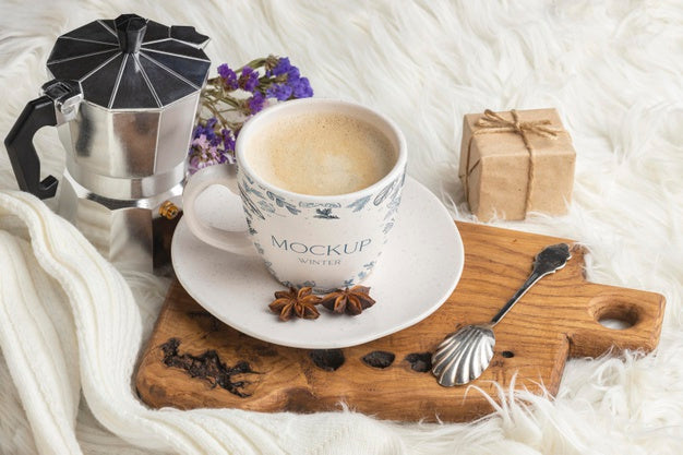 Winter Hygge Assortment With Cup Of Coffee Mock-Up Psd