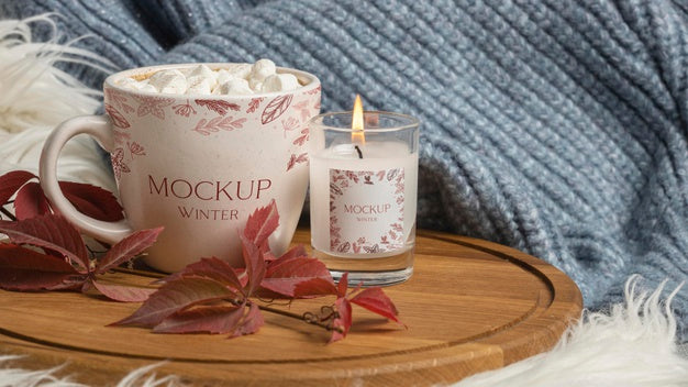 Winter Hygge Assortment With Mug And Candle Mock-Up Psd