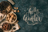 Winter Snack With Hello Winter Greeting Psd