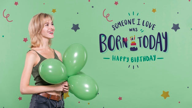 Woman At Birthday Party With Balloons Psd