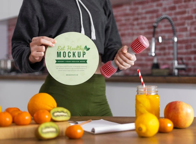 Woman At Home With Oranges And Kiwi Psd