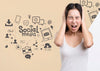 Woman Covering Her Ears To Escape From Social Media Ads Psd