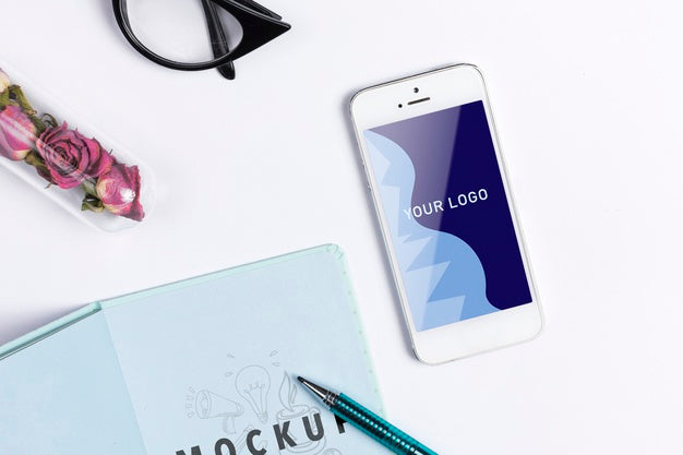 Woman Desk Concept With Mobie Psd