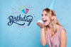 Woman Eating Cake At Birthday Party Psd