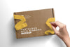 Woman Hand Opening Postal Box With Ribbons Mockup Psd