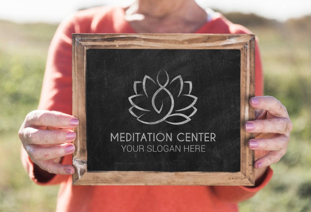 Woman Holding A Chalkboard Mock-Up Psd