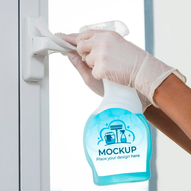 Woman Holding A Cleaning Product With Mock-Up Packaging Psd