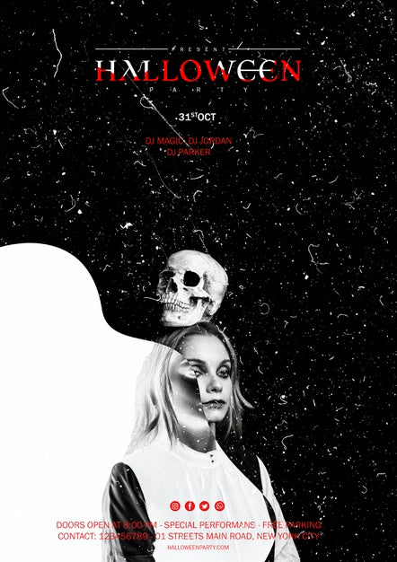 Woman Holding A Skull On Her Head For Halloween Psd