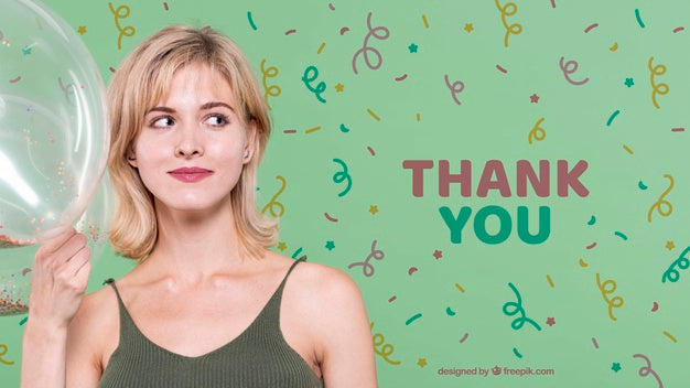 Woman Holding Balloon At Birthday Party Psd