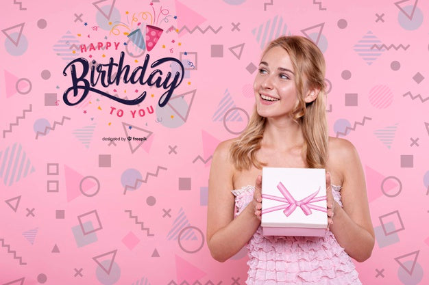 Woman Holding Birthday Box Psd