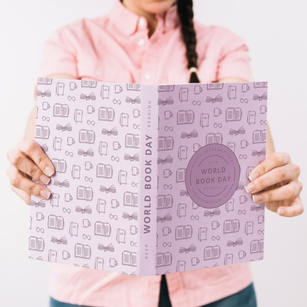 Woman Holding Book Cover Mockup Psd