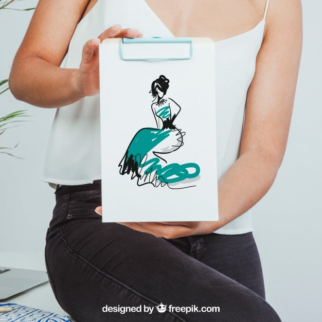 Woman Holding Clipboard With Mock Design Psd