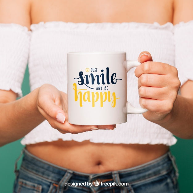 Woman Holding Coffee Mug Mockup Psd
