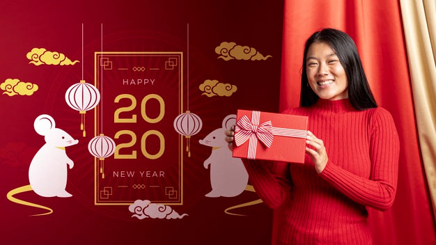 Woman Holding Gift Box For New Year Psd