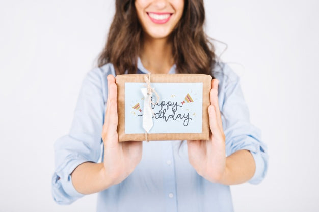 Woman Holding Present Box Psd