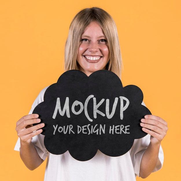 Woman Holding Sign Mock-Up Psd
