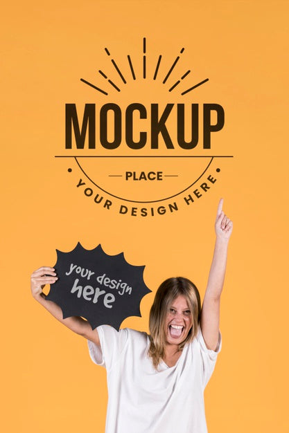 Woman Holding Sign Mock-Up Psd