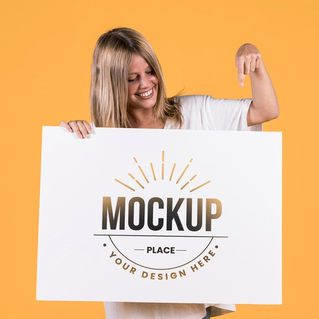 Woman Holding Sign Mock-Up Psd
