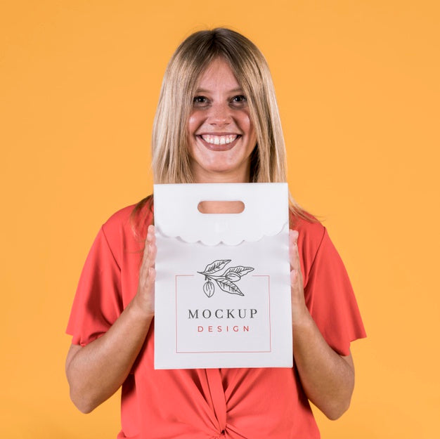 Woman Holding Sign Mock-Up Psd