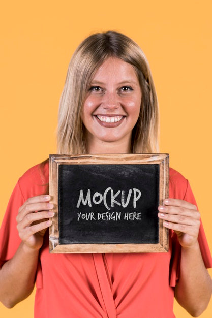 Woman Holding Sign Mock-Up Psd