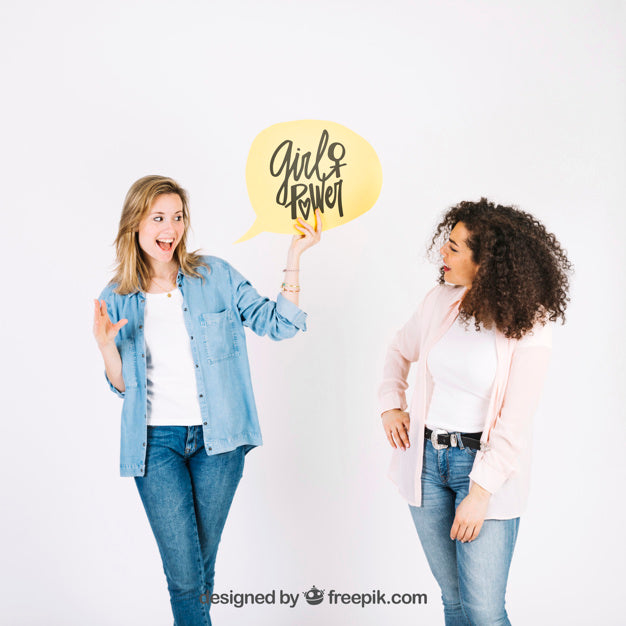 Woman Holding Speech Bubble Mockup Psd