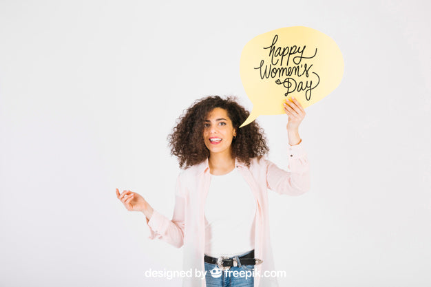 Woman Holding Speech Bubble Mockup Psd