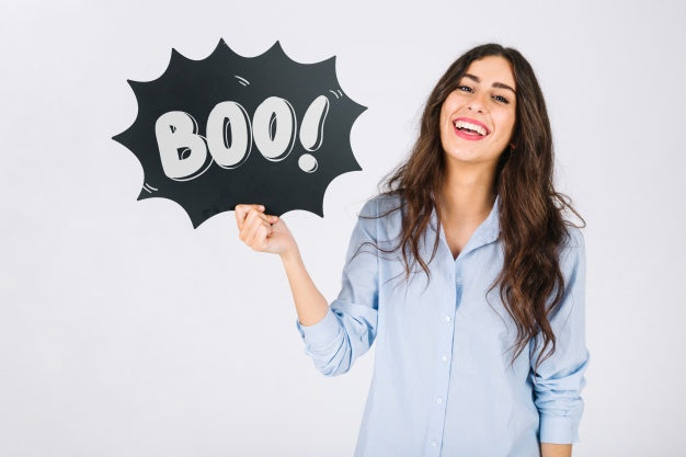 Woman Holding Speech Bubble Slate Psd