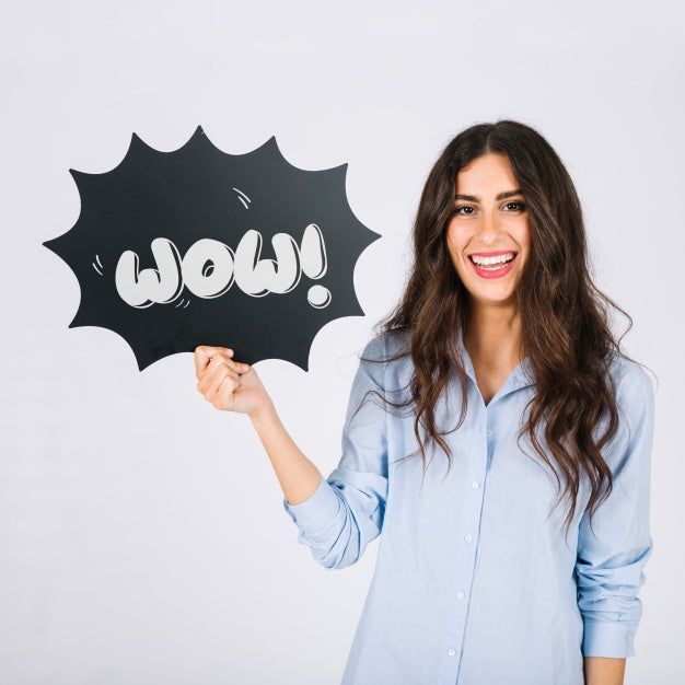 Woman Holding Speech Bubble Slate Psd