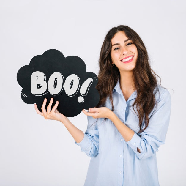 Woman Holding Speech Bubble Slate Psd