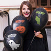 Woman In Halloween Costume Holding Mock-Up Balloons Psd