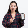 Woman Looking Surprised And Holding A Sale Mock-Up Phone Psd
