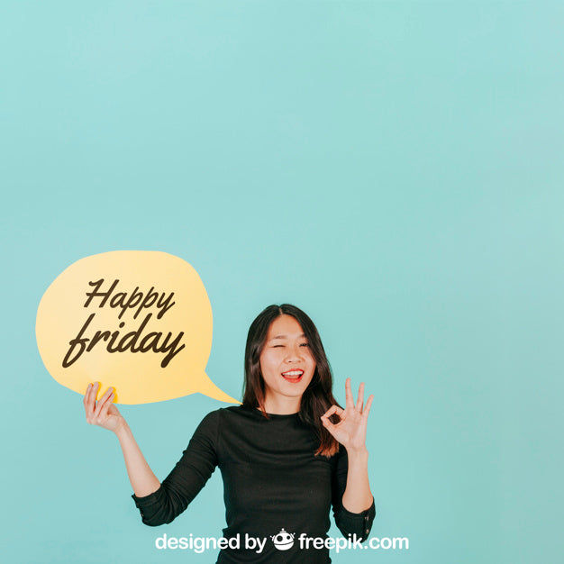 Woman Making Ok Sign With Speech Bubble Mockup Psd