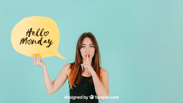 Woman Making Quiet Sign With Speech Bubble Mockup Psd