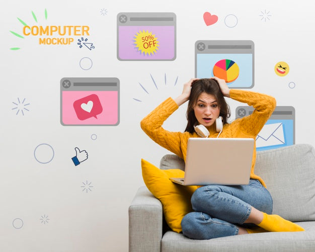 Woman On Couch Working Psd