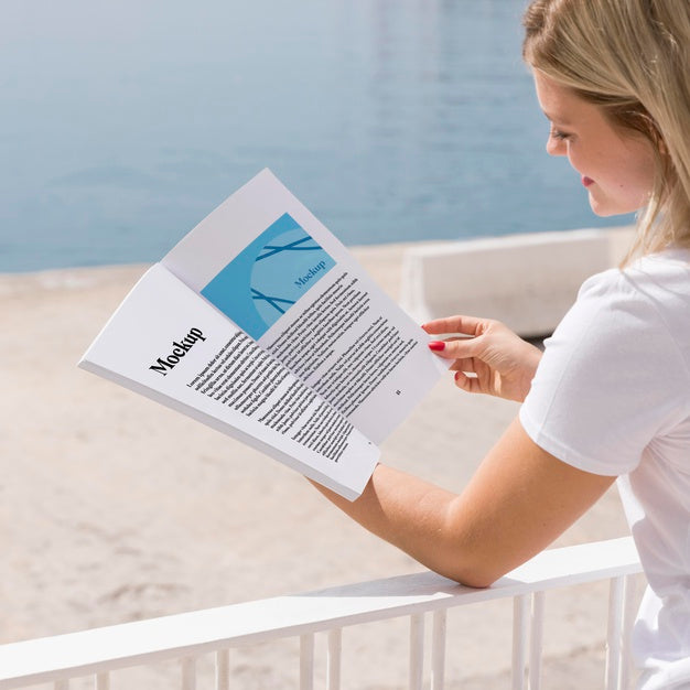 Woman On Street Reading Book Psd