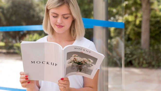 Woman On Street Reading Book Psd