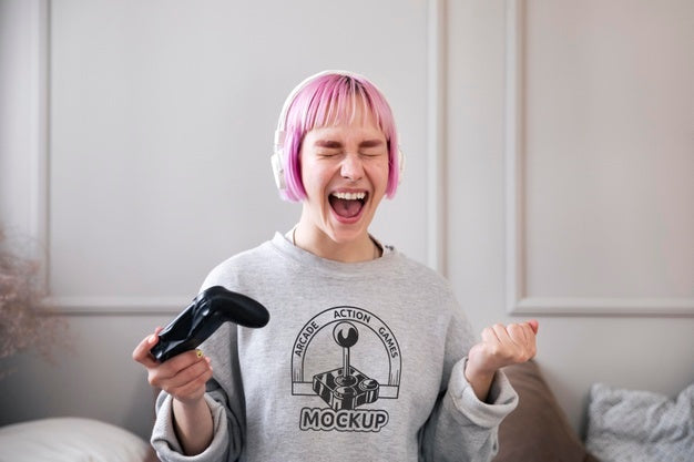 Woman Playing Video Games At Home With Controller Psd