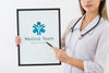 Woman Pointing To The Medical Clipboard Psd