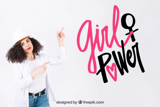 Woman Pointing Towards Letters Psd