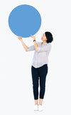 Woman Presenting A Blue Round Board