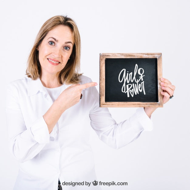 Woman Presenting Slate Psd