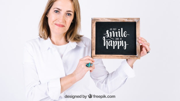 Woman Presenting Slate Psd